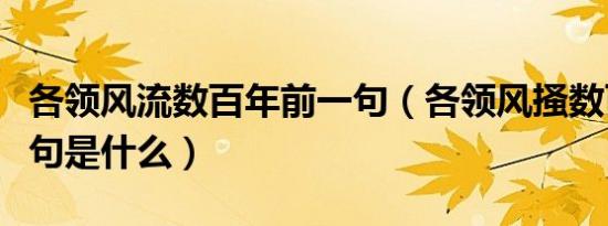 各领风流数百年前一句（各领风搔数百年上一句是什么）