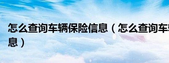 怎么查询车辆保险信息（怎么查询车辆保险信息）