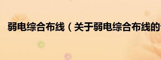 弱电综合布线（关于弱电综合布线的介绍）