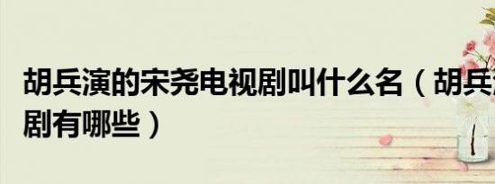 胡兵演的宋尧电视剧叫什么名（胡兵演的电视剧有哪些）