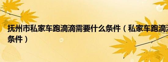 抚州市私家车跑滴滴需要什么条件（私家车跑滴滴需要什么条件）