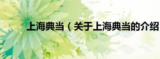 上海典当（关于上海典当的介绍）