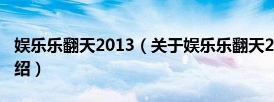 娱乐乐翻天2013（关于娱乐乐翻天2013的介绍）