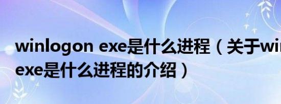 winlogon exe是什么进程（关于winlogon exe是什么进程的介绍）