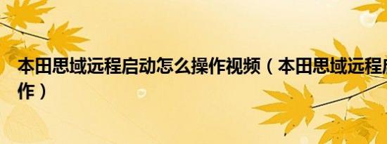 本田思域远程启动怎么操作视频（本田思域远程启动怎么操作）