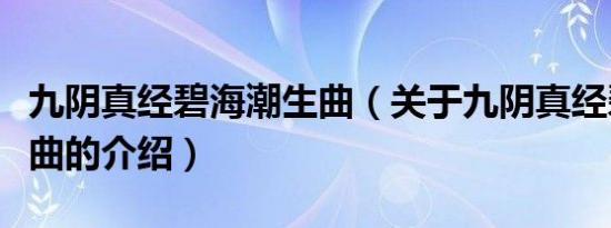 九阴真经碧海潮生曲（关于九阴真经碧海潮生曲的介绍）
