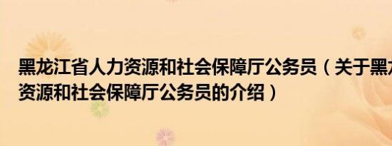 黑龙江省人力资源和社会保障厅公务员（关于黑龙江省人力资源和社会保障厅公务员的介绍）