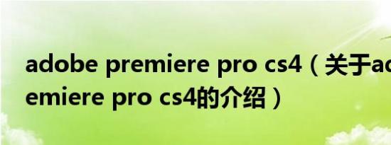 adobe premiere pro cs4（关于adobe premiere pro cs4的介绍）