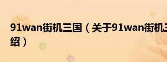 91wan街机三国（关于91wan街机三国的介绍）
