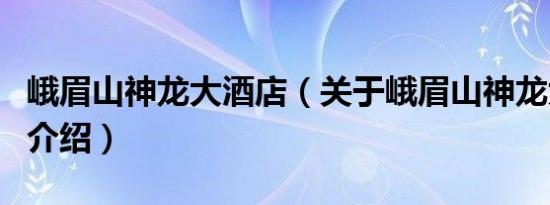 峨眉山神龙大酒店（关于峨眉山神龙大酒店的介绍）