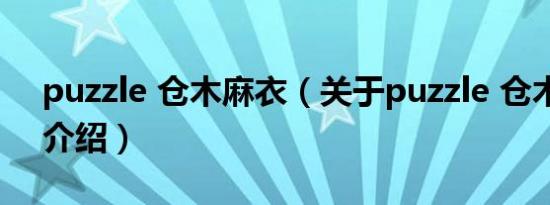 puzzle 仓木麻衣（关于puzzle 仓木麻衣的介绍）