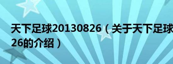 天下足球20130826（关于天下足球20130826的介绍）
