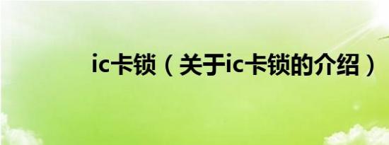 ic卡锁（关于ic卡锁的介绍）