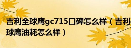 吉利全球鹰gc715口碑怎么样（吉利gc715全球鹰油耗怎么样）