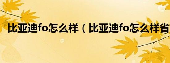 比亚迪fo怎么样（比亚迪fo怎么样省油吗）