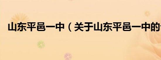 山东平邑一中（关于山东平邑一中的介绍）