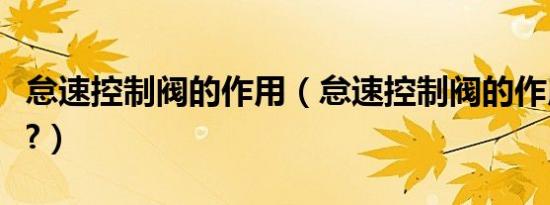 怠速控制阀的作用（怠速控制阀的作用是什么?）