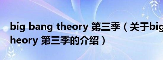 big bang theory 第三季（关于big bang theory 第三季的介绍）