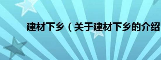 建材下乡（关于建材下乡的介绍）