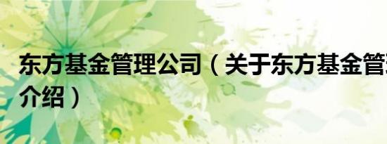 东方基金管理公司（关于东方基金管理公司的介绍）