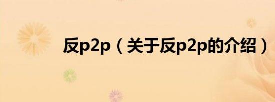 反p2p（关于反p2p的介绍）