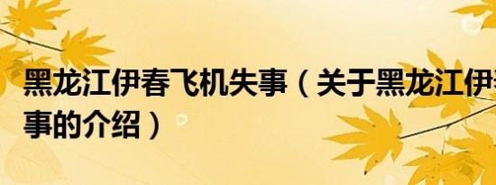 黑龙江伊春飞机失事（关于黑龙江伊春飞机失事的介绍）