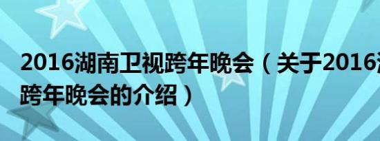 2016湖南卫视跨年晚会（关于2016湖南卫视跨年晚会的介绍）