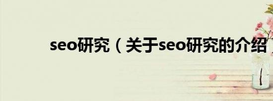 seo研究（关于seo研究的介绍）