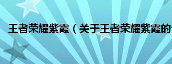 王者荣耀紫霞（关于王者荣耀紫霞的介绍）