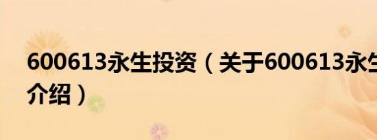 600613永生投资（关于600613永生投资的介绍）