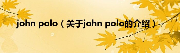 john polo（关于john polo的介绍）