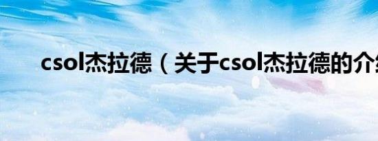 csol杰拉德（关于csol杰拉德的介绍）