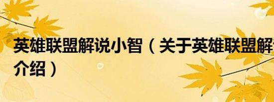 英雄联盟解说小智（关于英雄联盟解说小智的介绍）