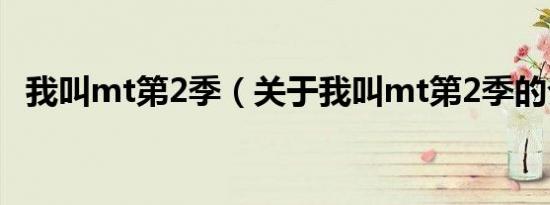 我叫mt第2季（关于我叫mt第2季的介绍）