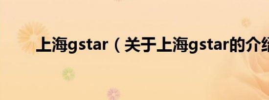 上海gstar（关于上海gstar的介绍）