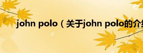 john polo（关于john polo的介绍）