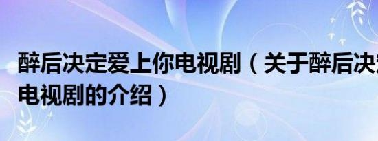 醉后决定爱上你电视剧（关于醉后决定爱上你电视剧的介绍）