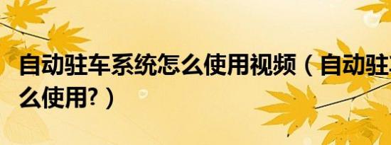 自动驻车系统怎么使用视频（自动驻车系统怎么使用?）