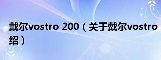 戴尔vostro 200（关于戴尔vostro 200的介绍）