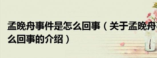孟晚舟事件是怎么回事（关于孟晚舟事件是怎么回事的介绍）