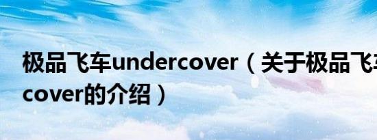 极品飞车undercover（关于极品飞车undercover的介绍）