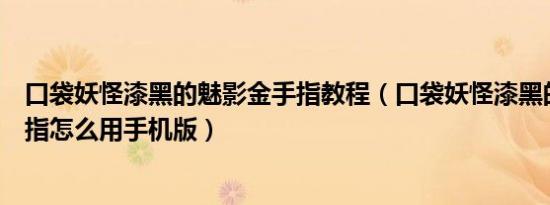 口袋妖怪漆黑的魅影金手指教程（口袋妖怪漆黑的魅影金手指怎么用手机版）
