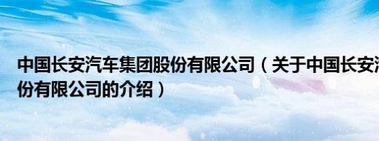 中国长安汽车集团股份有限公司（关于中国长安汽车集团股份有限公司的介绍）
