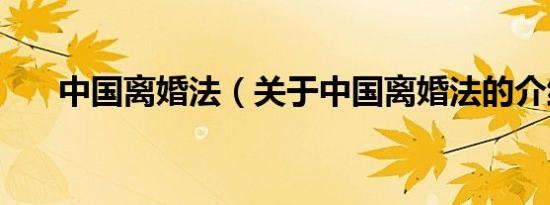 中国离婚法（关于中国离婚法的介绍）