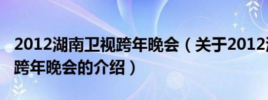 2012湖南卫视跨年晚会（关于2012湖南卫视跨年晚会的介绍）