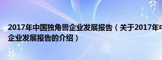 2017年中国独角兽企业发展报告（关于2017年中国独角兽企业发展报告的介绍）