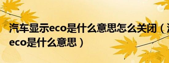 汽车显示eco是什么意思怎么关闭（汽车显示eco是什么意思）