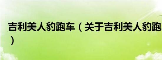 吉利美人豹跑车（关于吉利美人豹跑车的介绍）