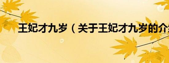 王妃才九岁（关于王妃才九岁的介绍）