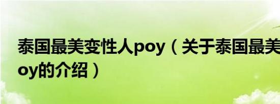 泰国最美变性人poy（关于泰国最美变性人poy的介绍）